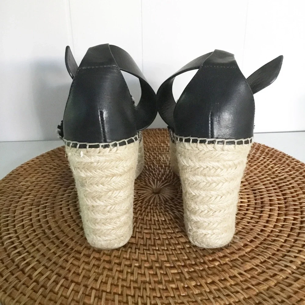 Marc Fisher Black & White Wedge Size 6.5 Espadrilles Shoes